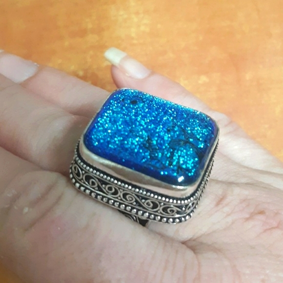 New Huge Dichoric Glass 925 Silver Ring. - Picture 6 of 8
